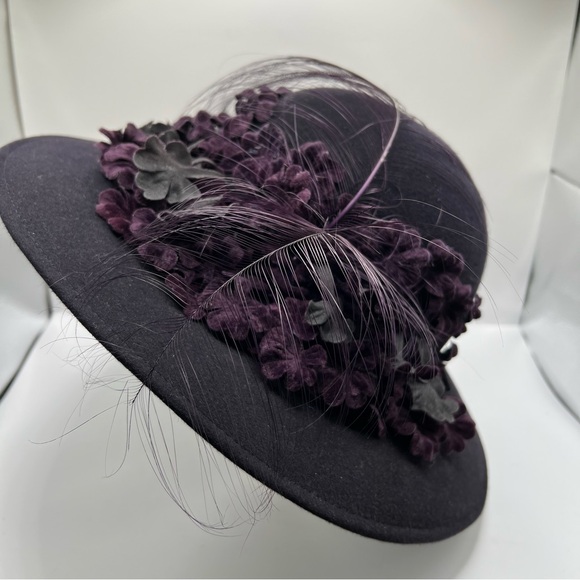 Vintage Mr.John Classic Deep Purple Church, Derby Hat with Floral and Feathers main image 7